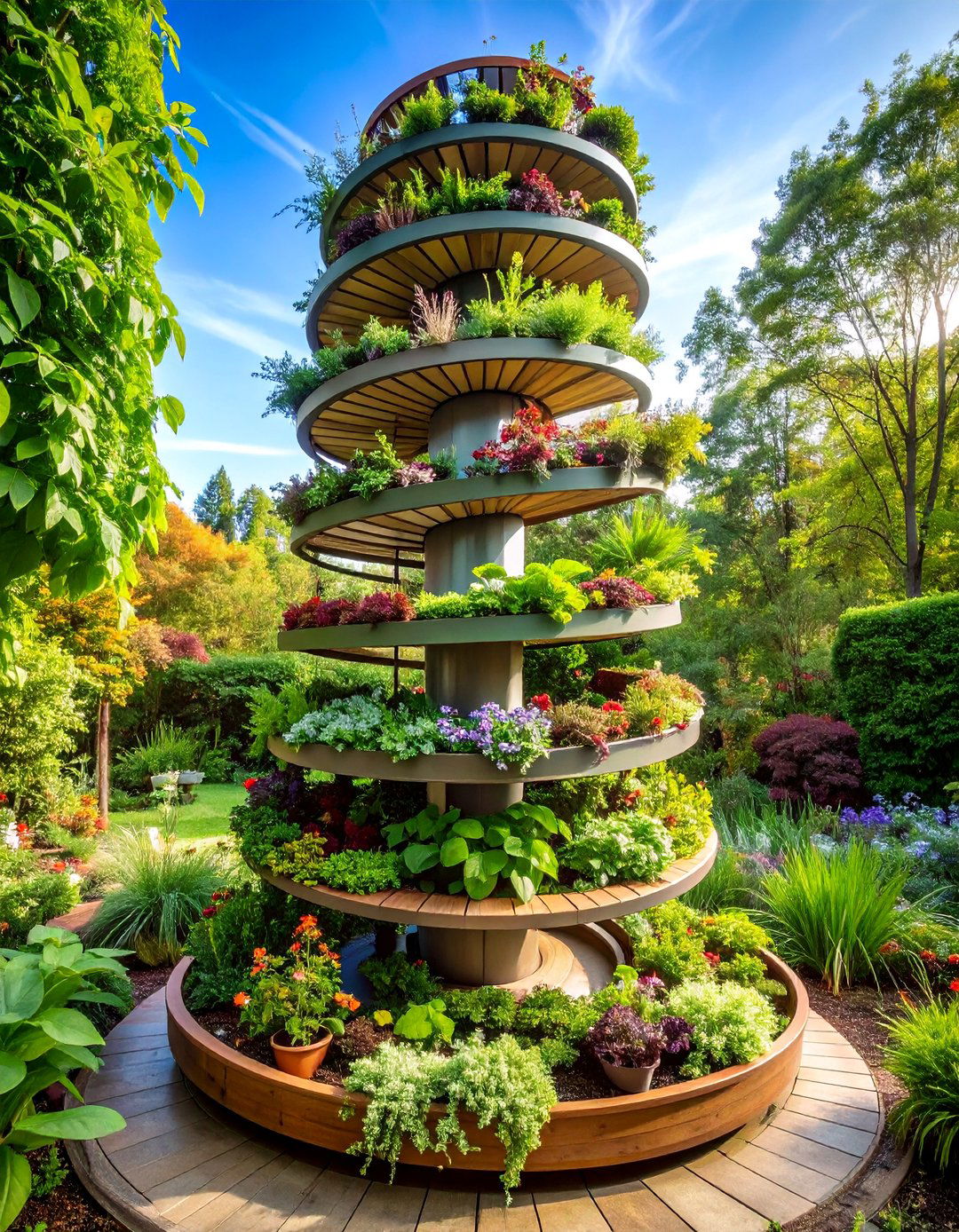 Spiral Tower Vertical Garden with Herb Collections - 25 Vertical Garden Ideas