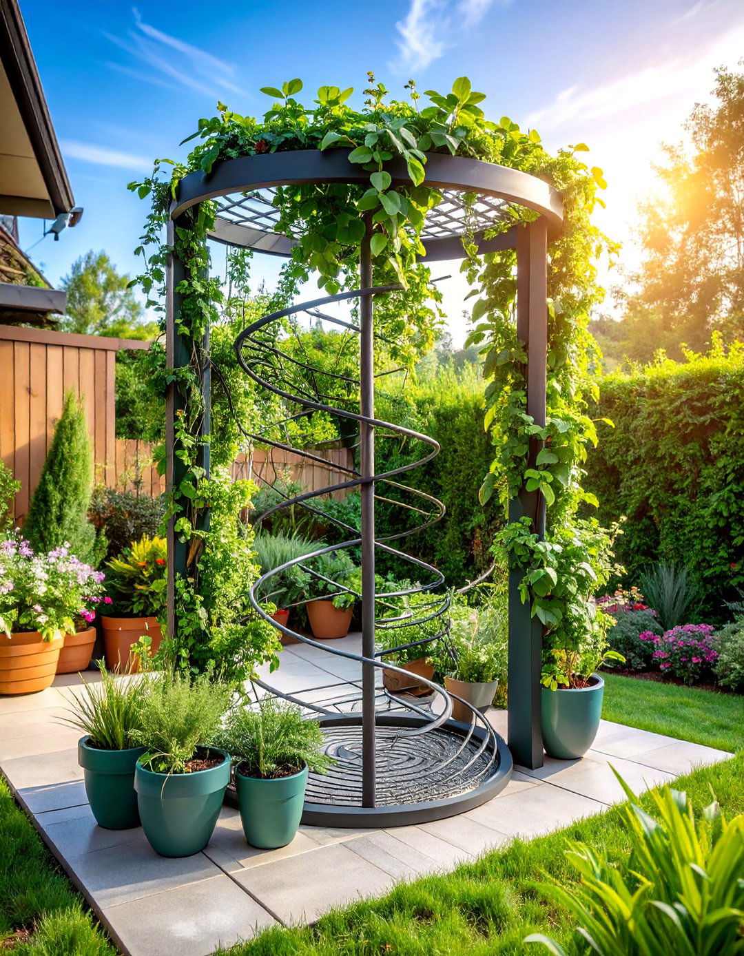 Spiral Wire Trellis for Container Gardens - 25 Garden Trellis Ideas