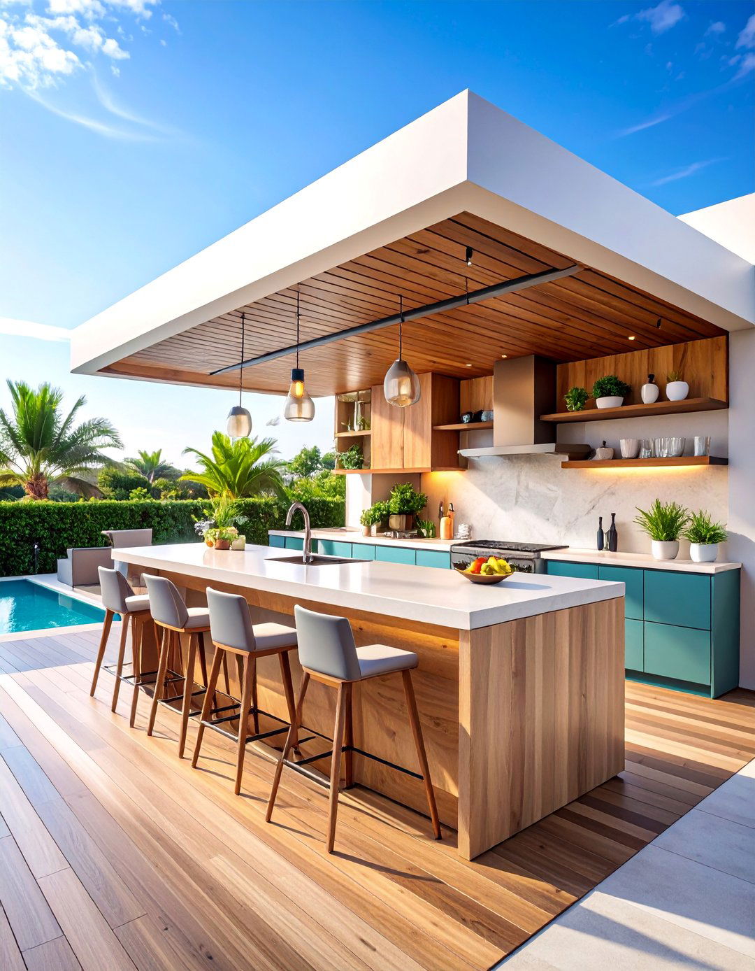 Split Level Bar Height Design - 25 Outdoor Countertop Ideas