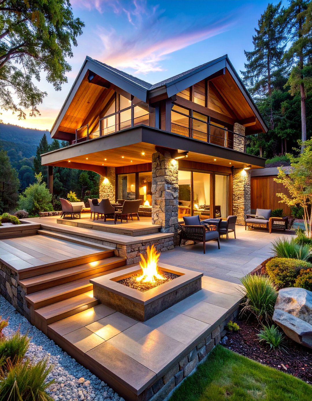 Split Level Gable Patio Roof over Tiered Seating - 25 Gable Patio Roof Design Ideas