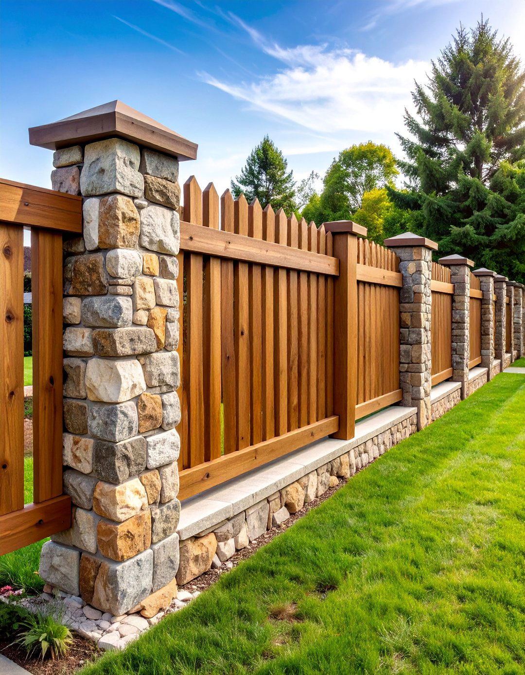 Split Rail Fence with Stone Pillars - 25 Split Rail Fence Ideas