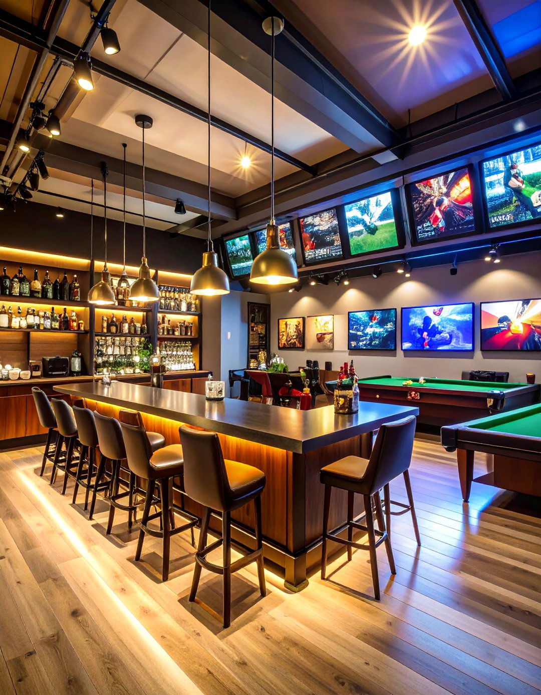 Sports Bar Theater with Multiple Screens - 25 Basement Home Theater Ideas