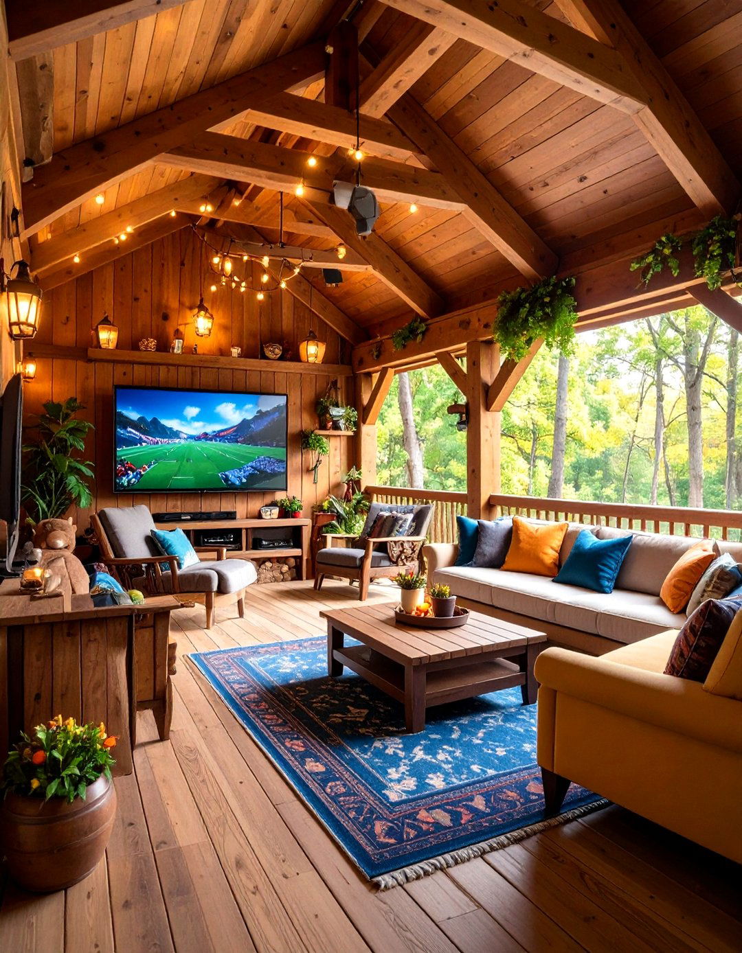 Sports Fan Cave Enclosed Porch with Entertainment Features - 25 Enclosed Porch Ideas