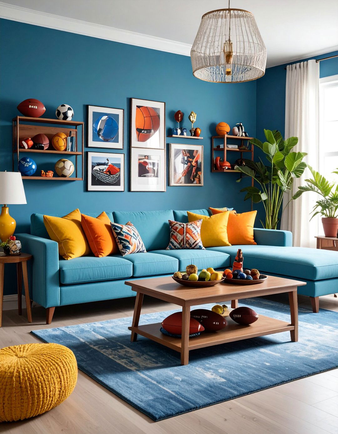 Sports Themed Console with Athletic Memorabilia Display - 25 Sofa Table Decor Ideas