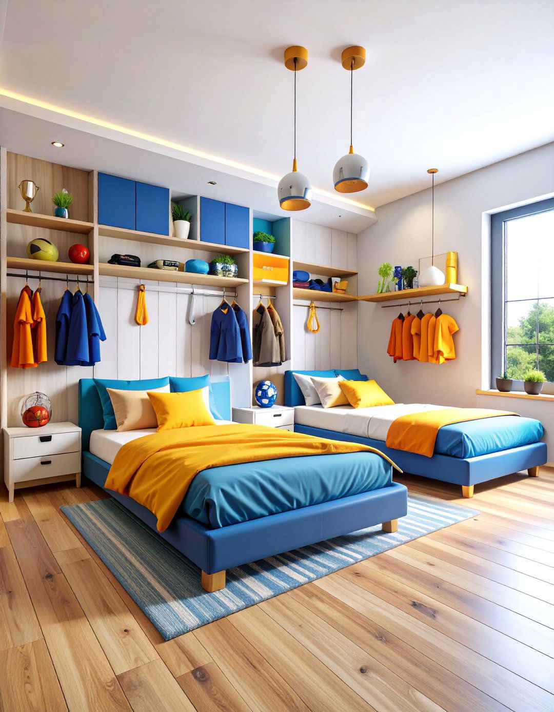 Sports Themed Twin Bedroom with Athletic Elements - 25 Twin Bedroom Ideas