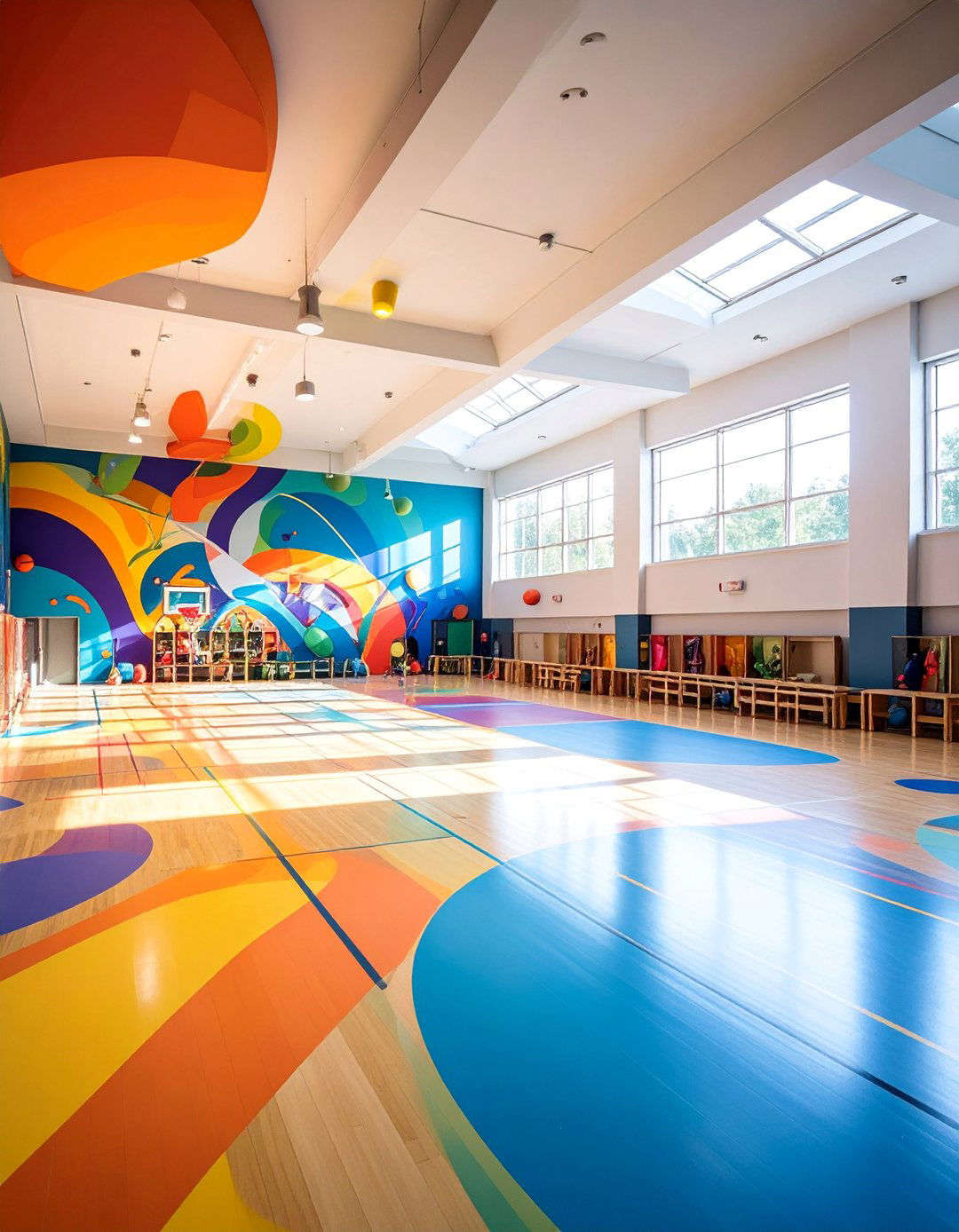 Sports and Physical Activity Mural with Athletic Scenes - 25 School Mural Ideas