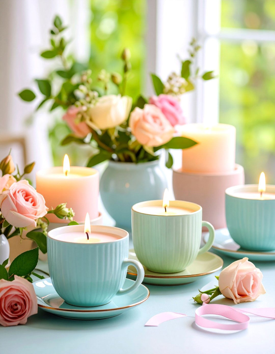 Spring Garden Party Pastel Candle Display - 25 Decorating With Candles