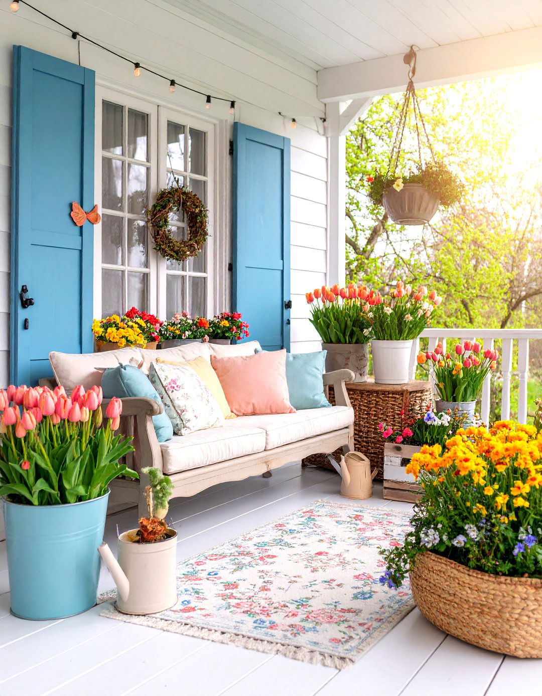 Spring Garden Porch with Fresh Blooms - 25 Small Porch Ideas
