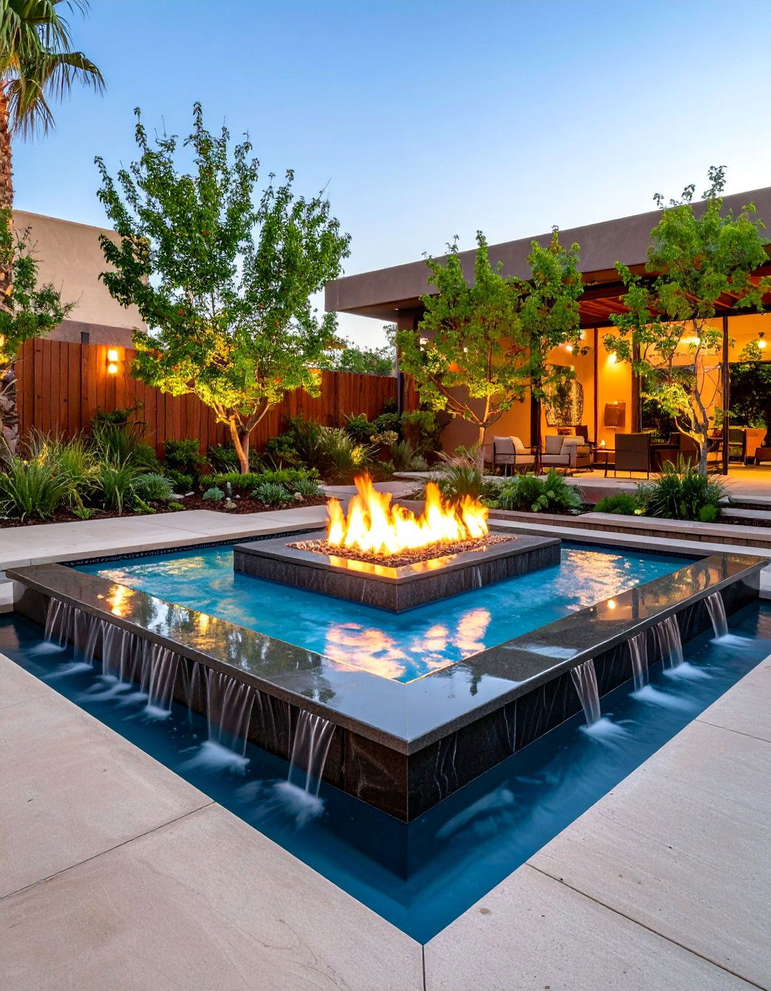 Square Fire Pit with Water Feature Integration - 25 Square Fire Pit Ideas