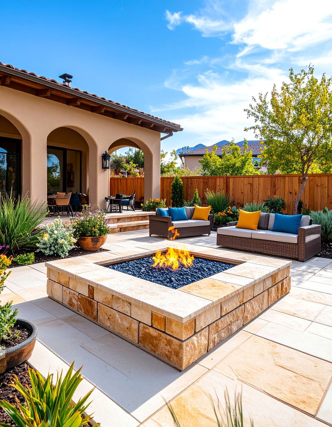 Square Flagstone Fire Pit with Built in Storage - 25 Flagstone Fire Pit Ideas