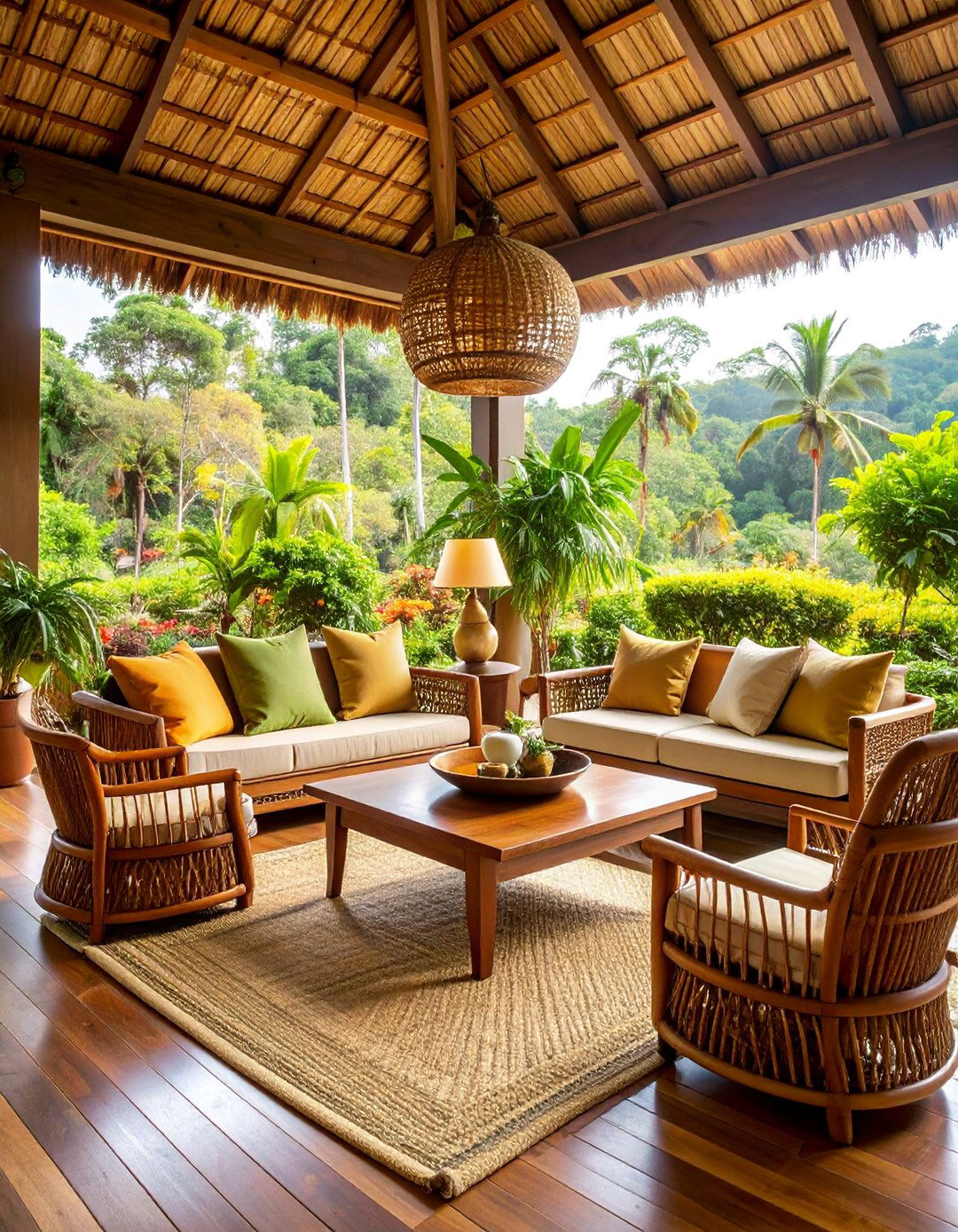 Sri Lankan Tropical Living Room with Ceylon Tea Plantation Aesthetic - 25 Asian Living Room Ideas