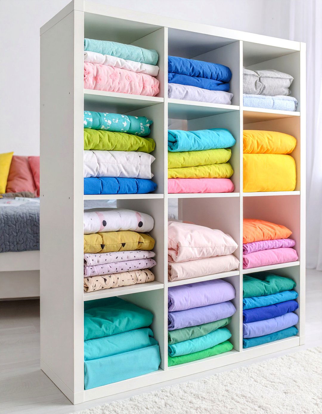 Stackable Modular Storage Cubes with Fabric Bins - 25 small bedroom storage ideas
