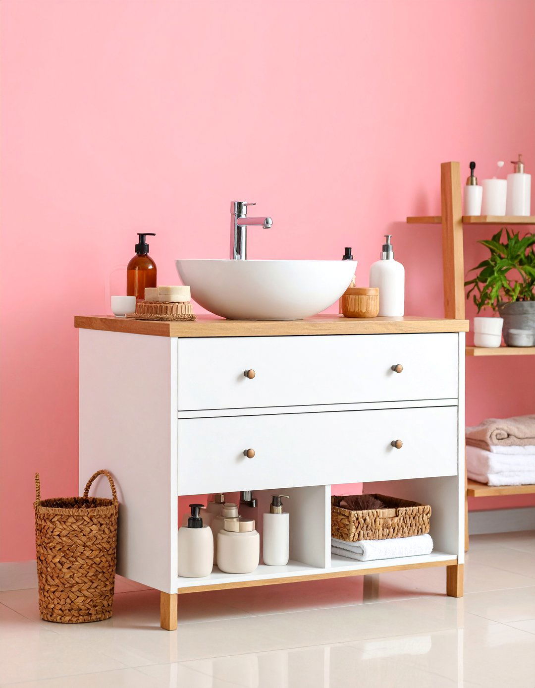 Stackable Under Sink Drawers - 25 Pedestal Sink Storage Ideas