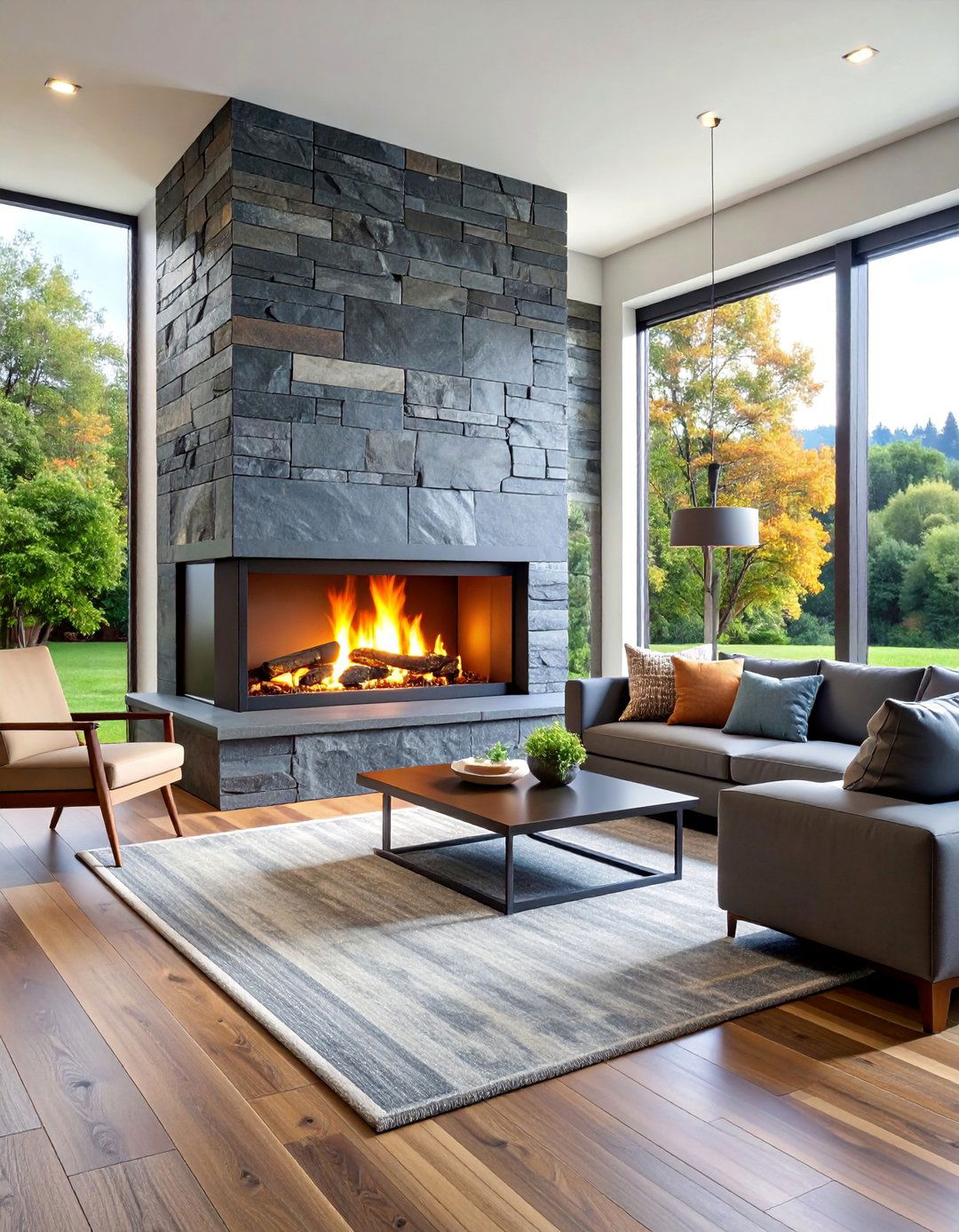 Stacked Slate Rustic Modern Fireplace - 25 Stone Fireplace Ideas