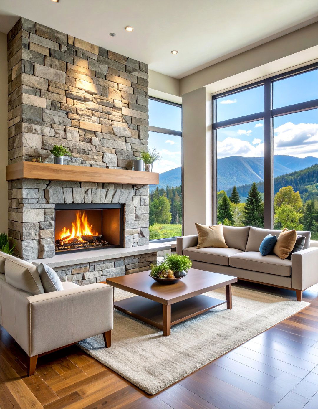 Stacked Stone Accent Feature - 25 Fireplace Tile Ideas