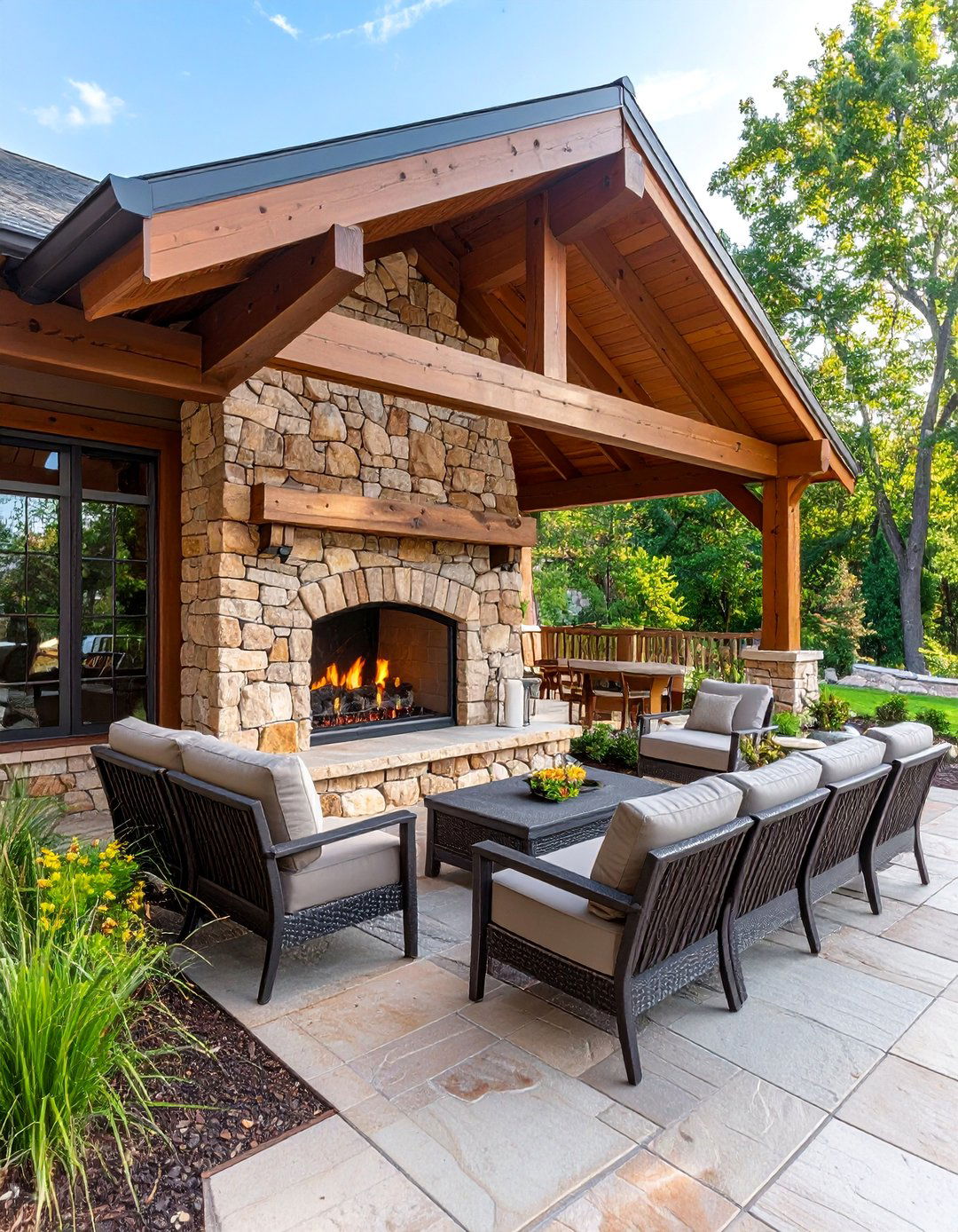 Stacked Stone Outdoor Living Room Fireplace - 25 Stone Fireplace Ideas