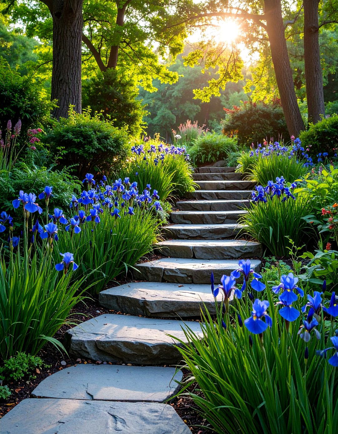 Stacked Stone Steps with Rain Garden Integration - 25 Flagstone Steps