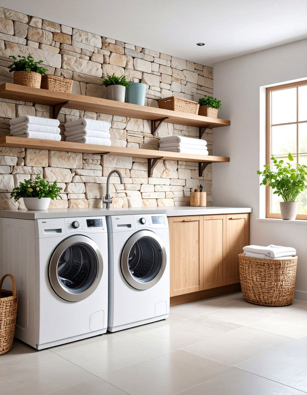 Stacked Stone Texture Wall - 25 Laundry Room Backsplash Ideas