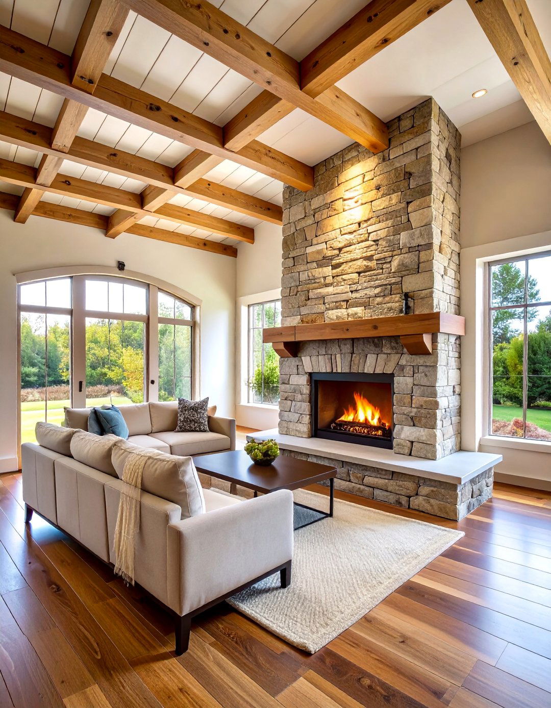 Stacked Stone Veneer Farmhouse Fireplace - 25 Farmhouse Fireplace Tile Ideas