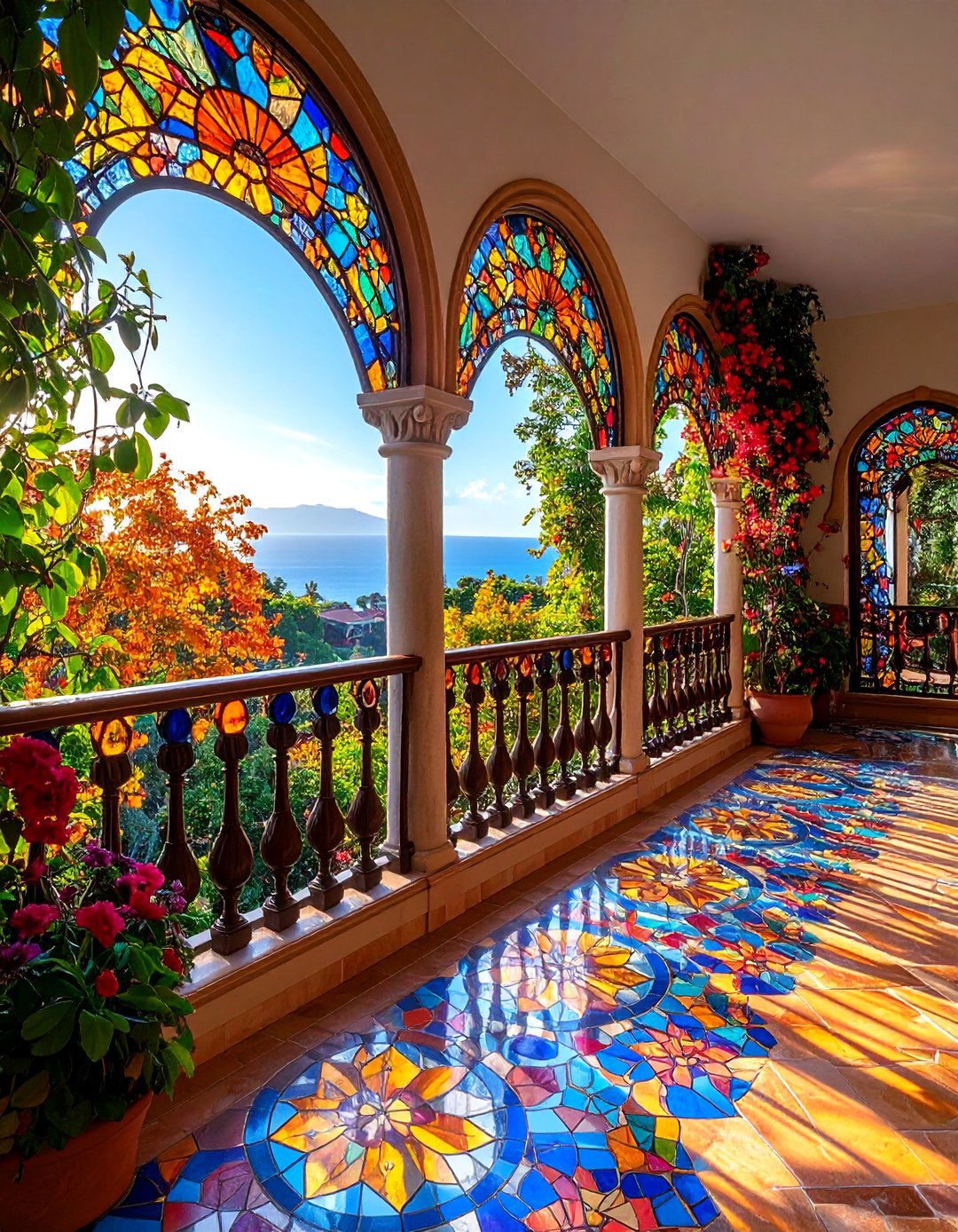 Stained Glass Artistic Balcony Panels - 25 Glass Balcony Design Ideas