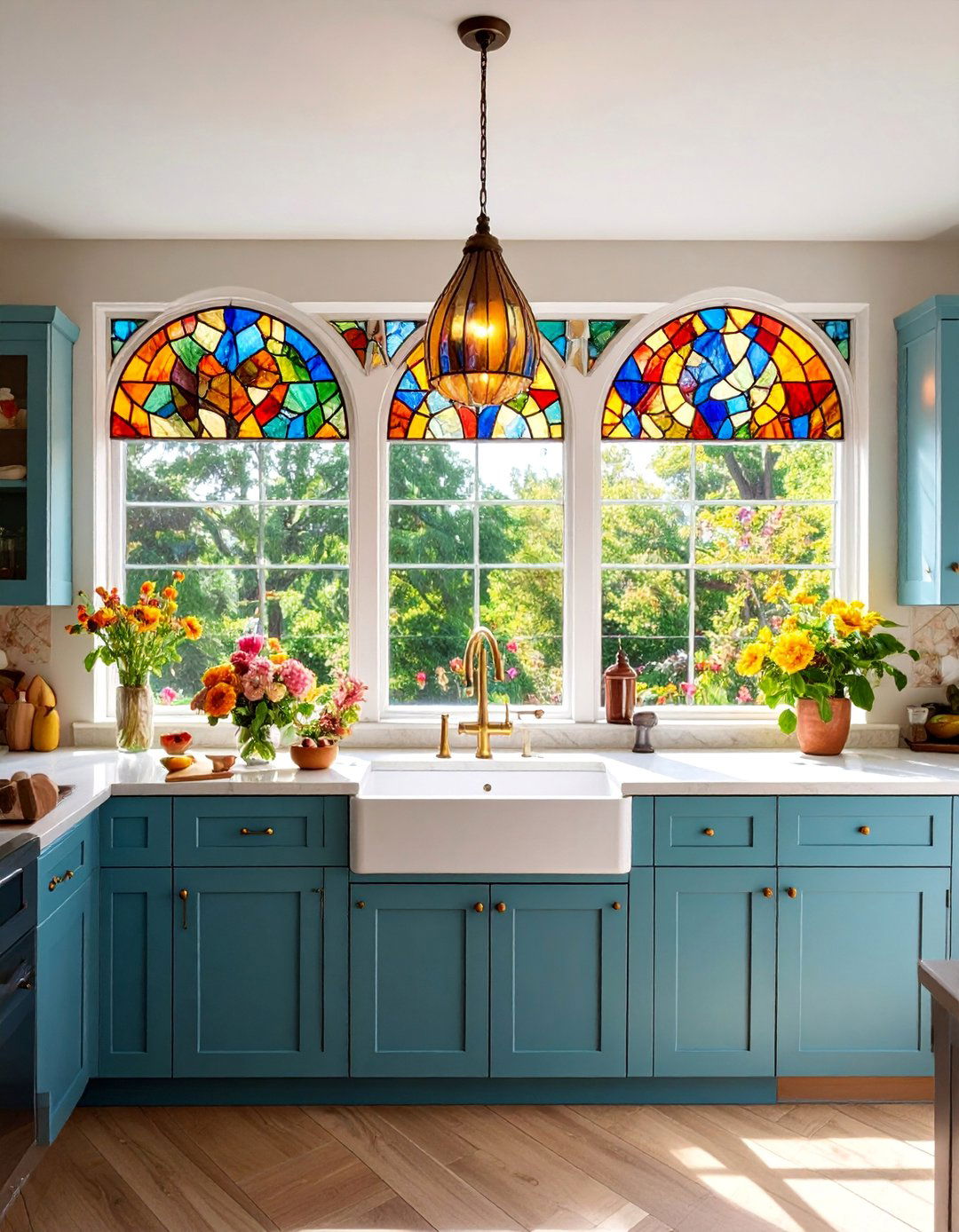 Stained Glass Artistic Expression - 25 Kitchen Window Ideas Over Sink