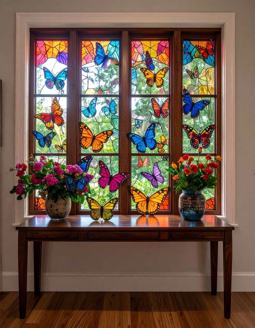Stained Glass Butterfly Entryway with Colorful Light - 25 Butterfly-themed Room Ideas