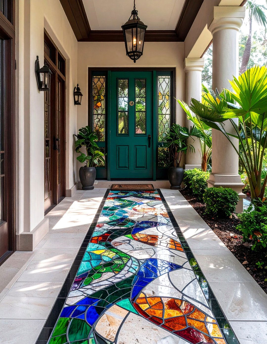 Stained Glass Inspired Concrete Walkway - 25 Concrete Walkway Painting Ideas