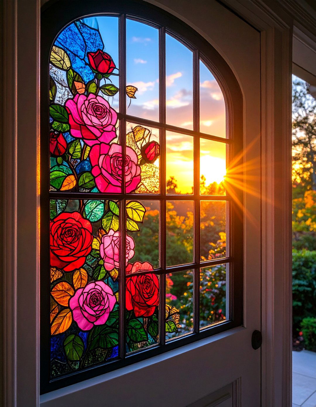 Stained Glass Rose Garden Window Film