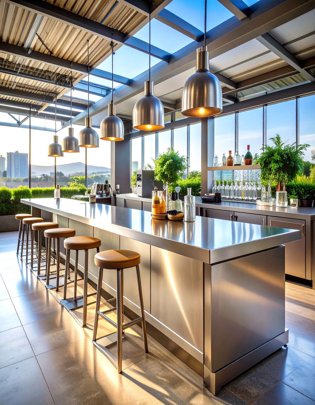 Stainless Steel Industrial Bar - 25 Outdoor Countertop Ideas