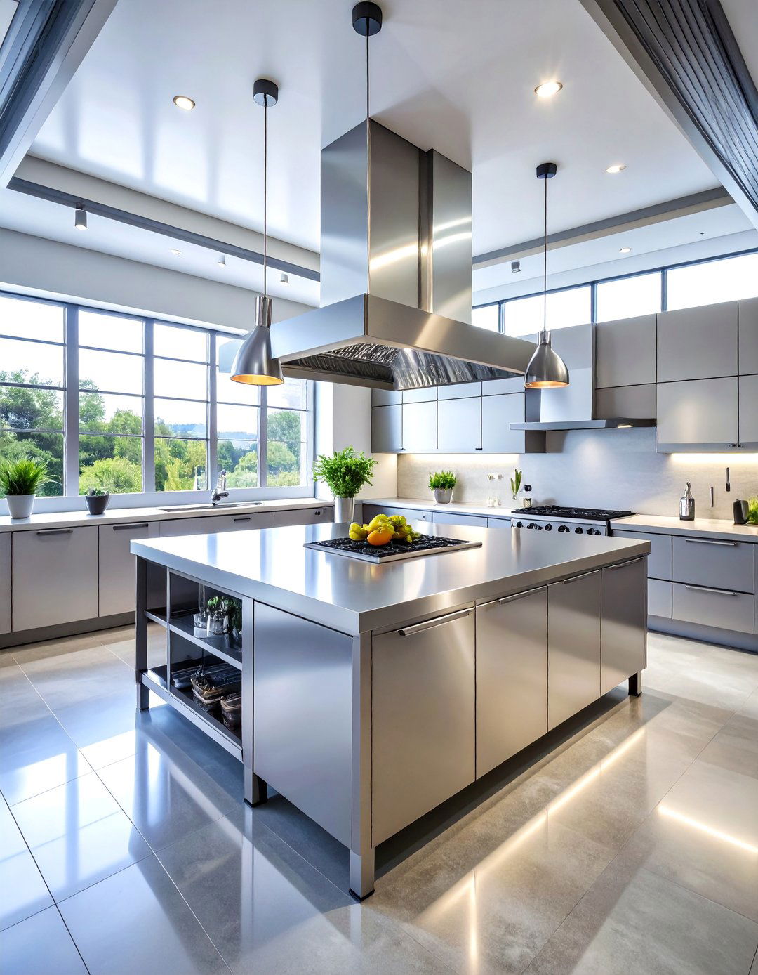 Stainless Steel Industrial Waterfall Island - 25 Waterfall Kitchen Island Ideas