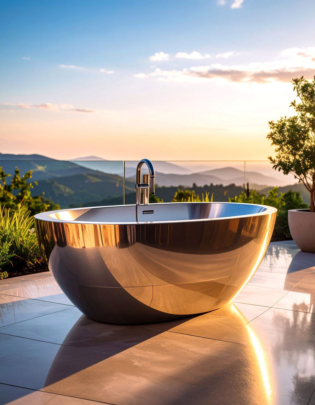 Stainless Steel Modern Minimalist Tub - 25 Outdoor Bathtub Ideas