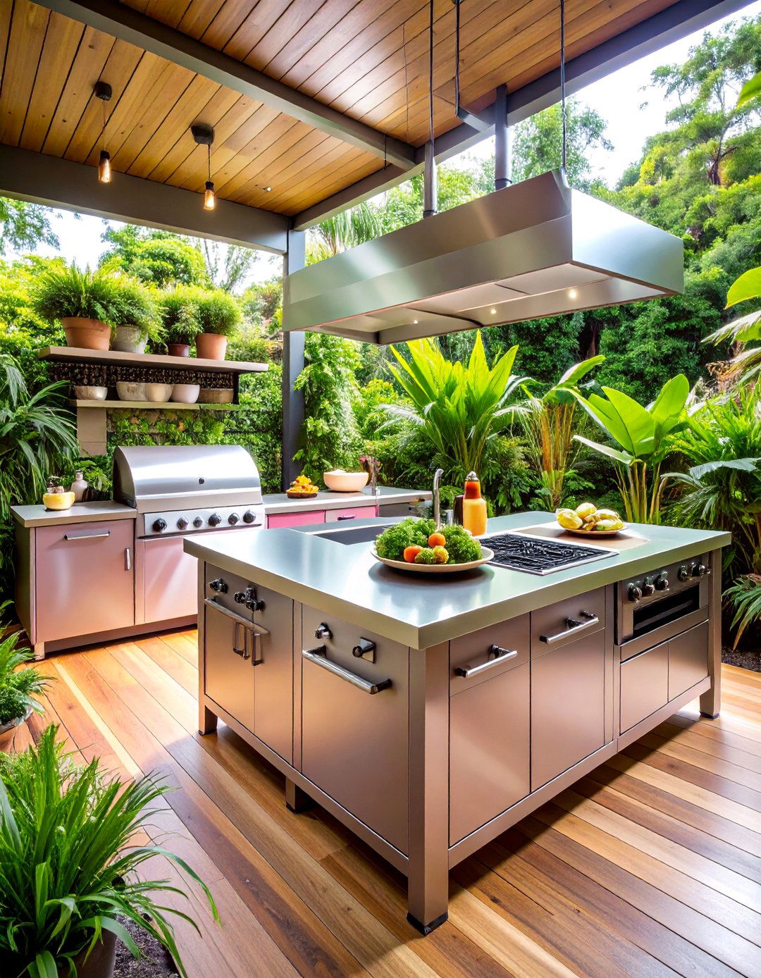 Stainless Steel Professional Grade Workspace - 25 Outdoor Kitchen Countertop Ideas