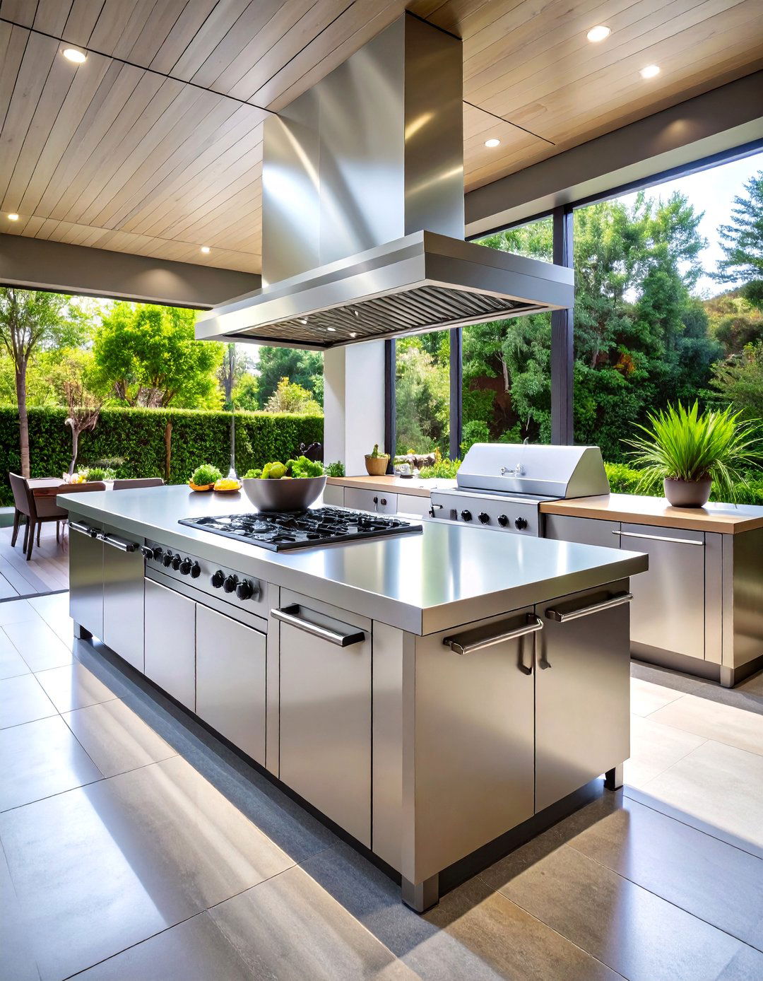 Stainless Steel with Integrated Drain Channels - 25 Types of Outdoor Kitchen Countertops