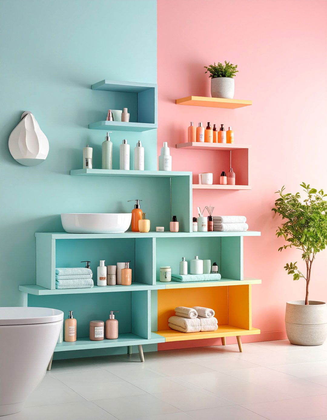 Staircase Style Multi Level Shelving - 25 Small Bathroom Shelving Ideas