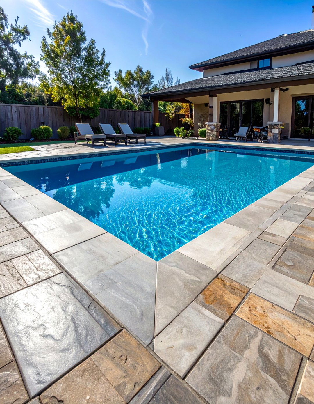 Stamped Concrete Paver Pool Deck with Natural Texture - 25 Concrete Pavers Around Pool Ideas