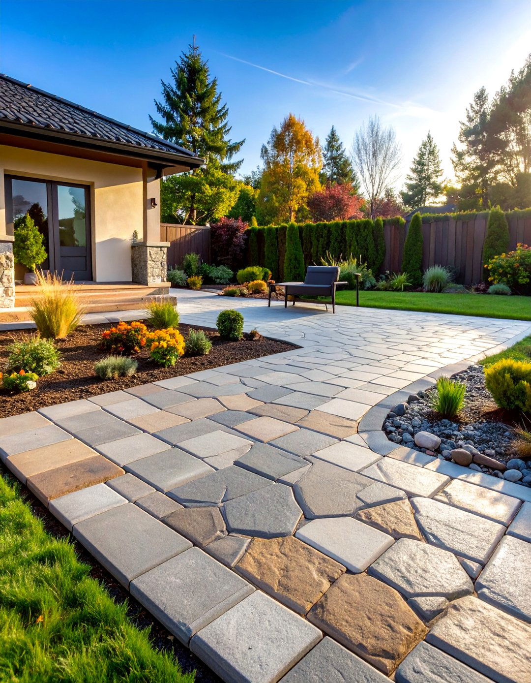 Stamped European Cobblestone Concrete Deck - 25 Concrete Deck Ideas