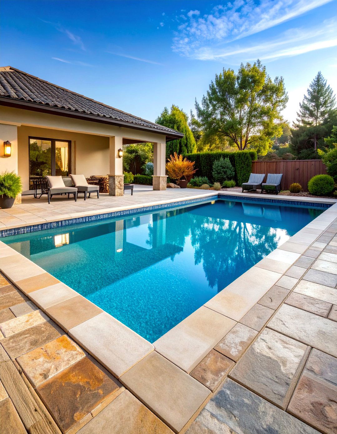 Stamped Flagstone Pattern Concrete Pool Deck - 25 Concrete Pool Deck Ideas