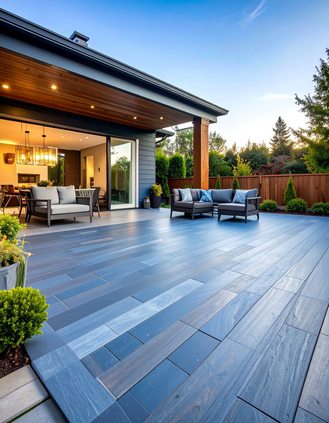 Stamped Slate Texture Concrete Deck - 25 Concrete Deck Ideas