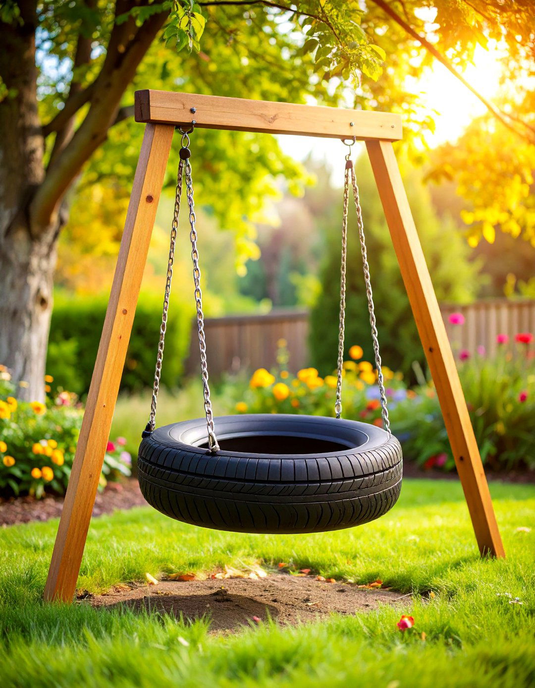 Standalone Cedar Frame Tire Swing - 25 Tire Swing Ideas