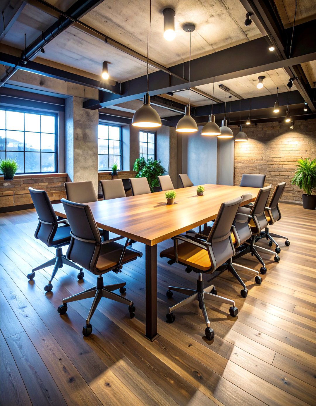 Standing Height Conference Table with Rolling Chairs - 25 Basement Furniture Ideas
