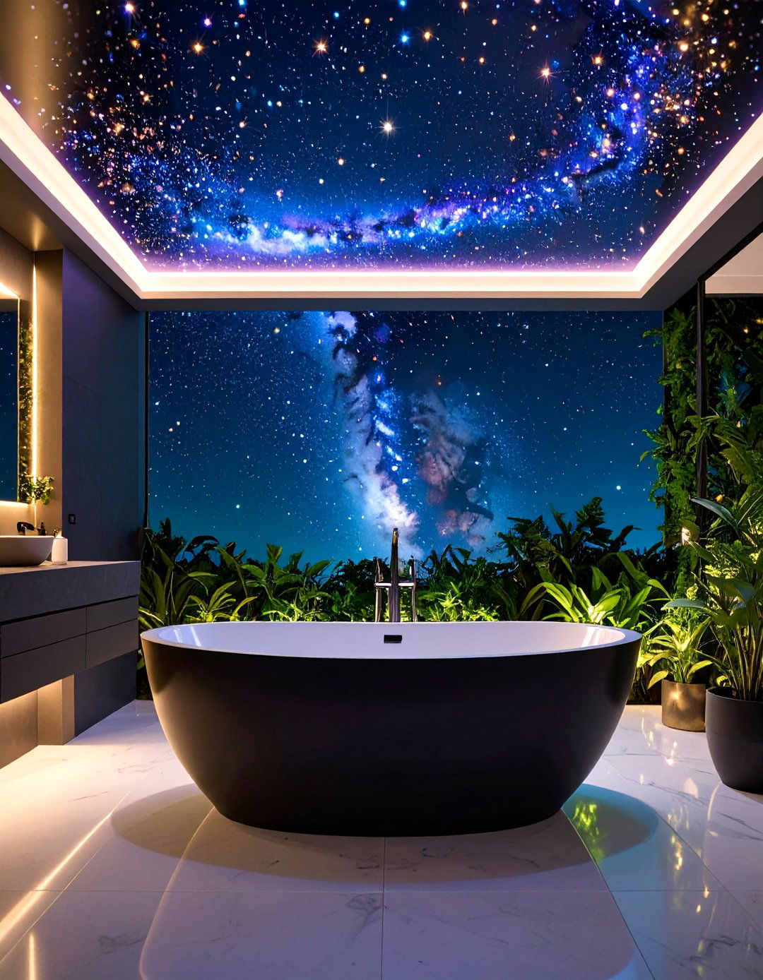Starlight Ceiling with Celestial Theme - 25 Romantic Bathroom Ideas