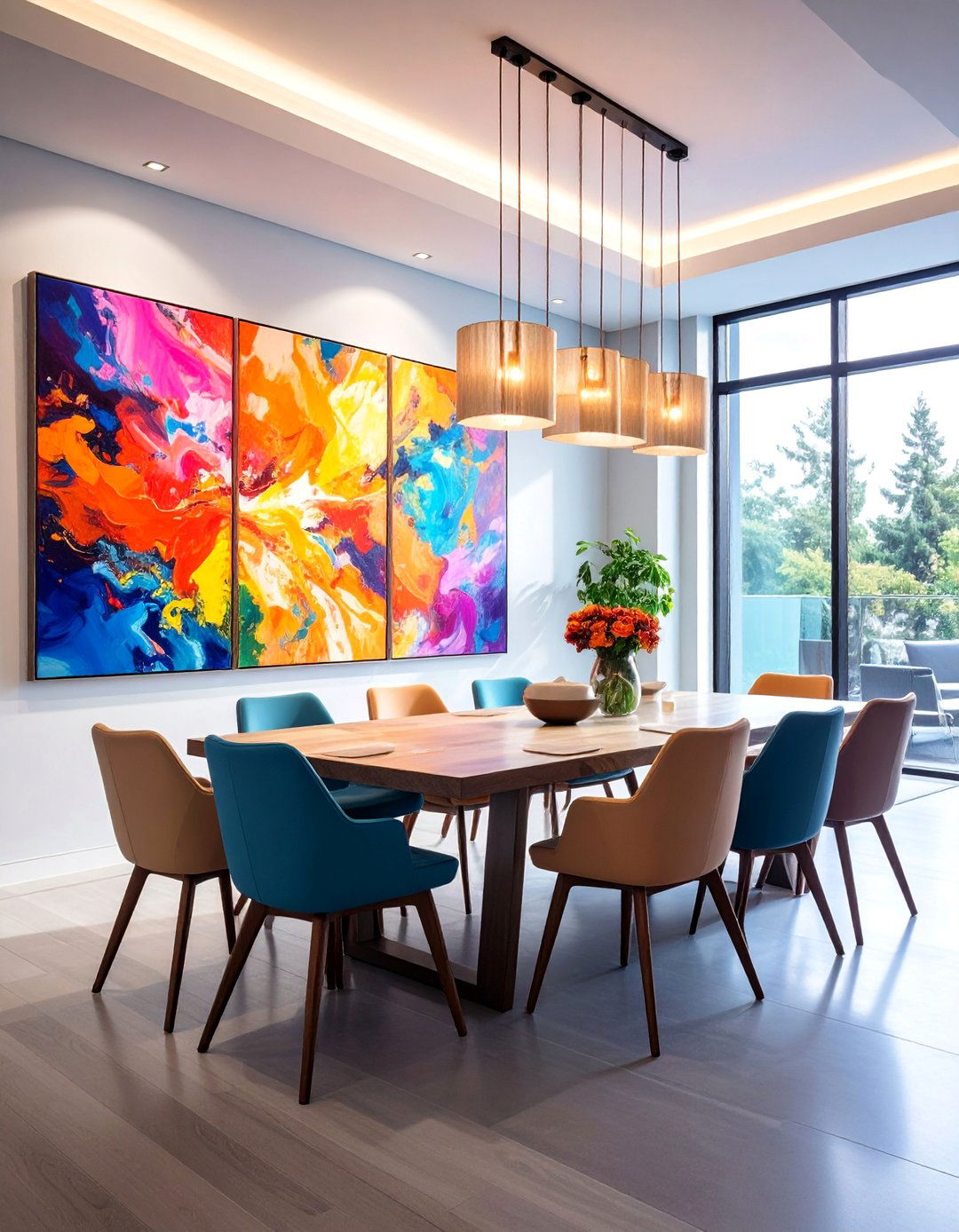Statement Art Gallery Wall with Dramatic Lighting - 25 Luxury Dining Room Ideas