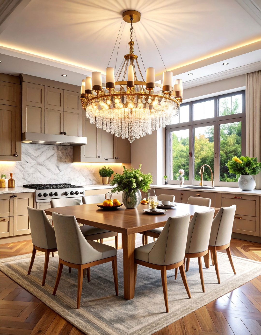 Statement Chandelier Dining Integration - 25 Kitchen Lighting Ideas