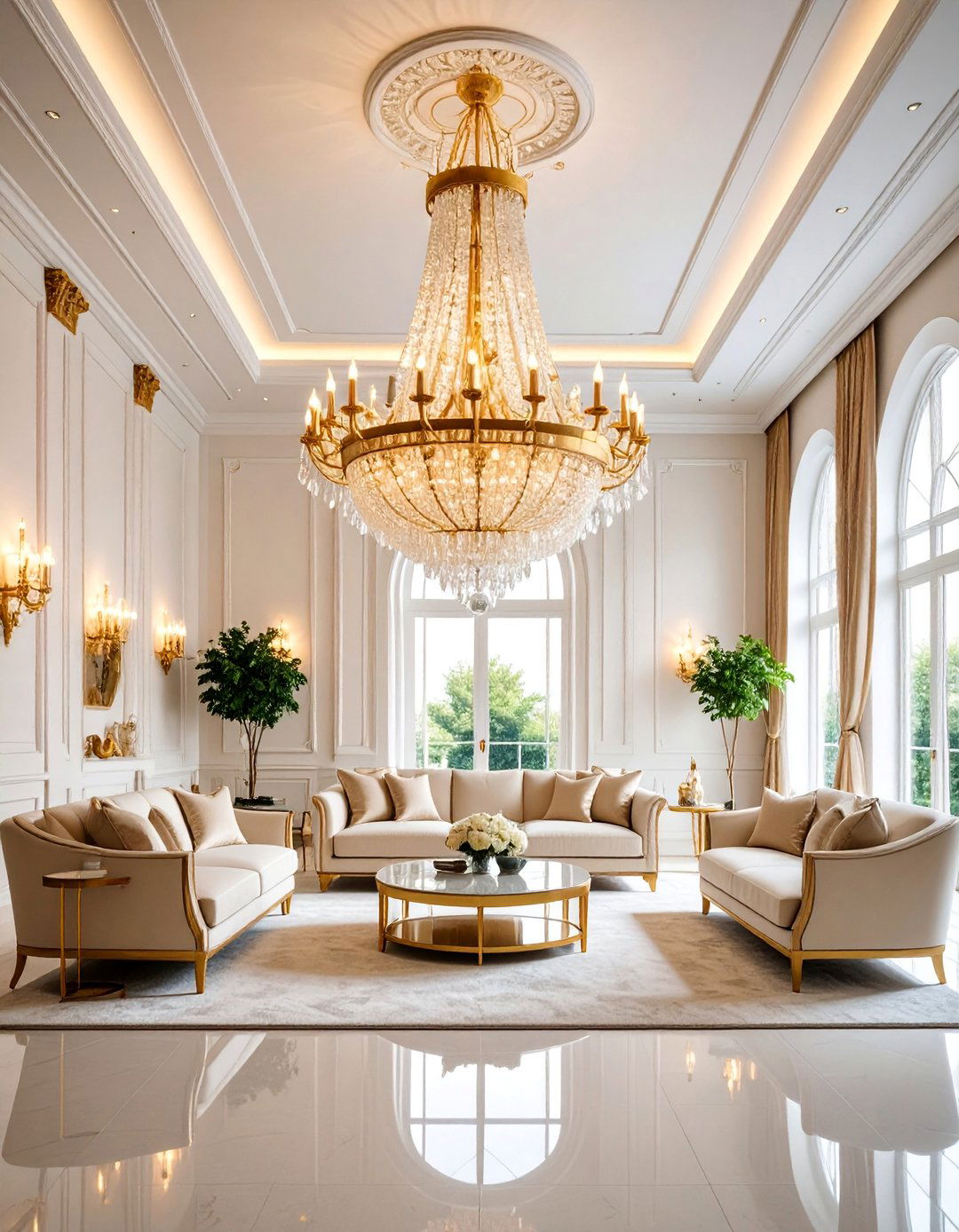 Statement Chandelier Living Room with Dramatic Overhead Focus - 25 Living Room Lighting Ideas