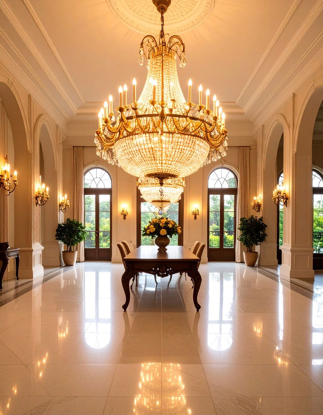 Statement Chandelier with Minimal Furniture - 25 Foyer Decor Ideas