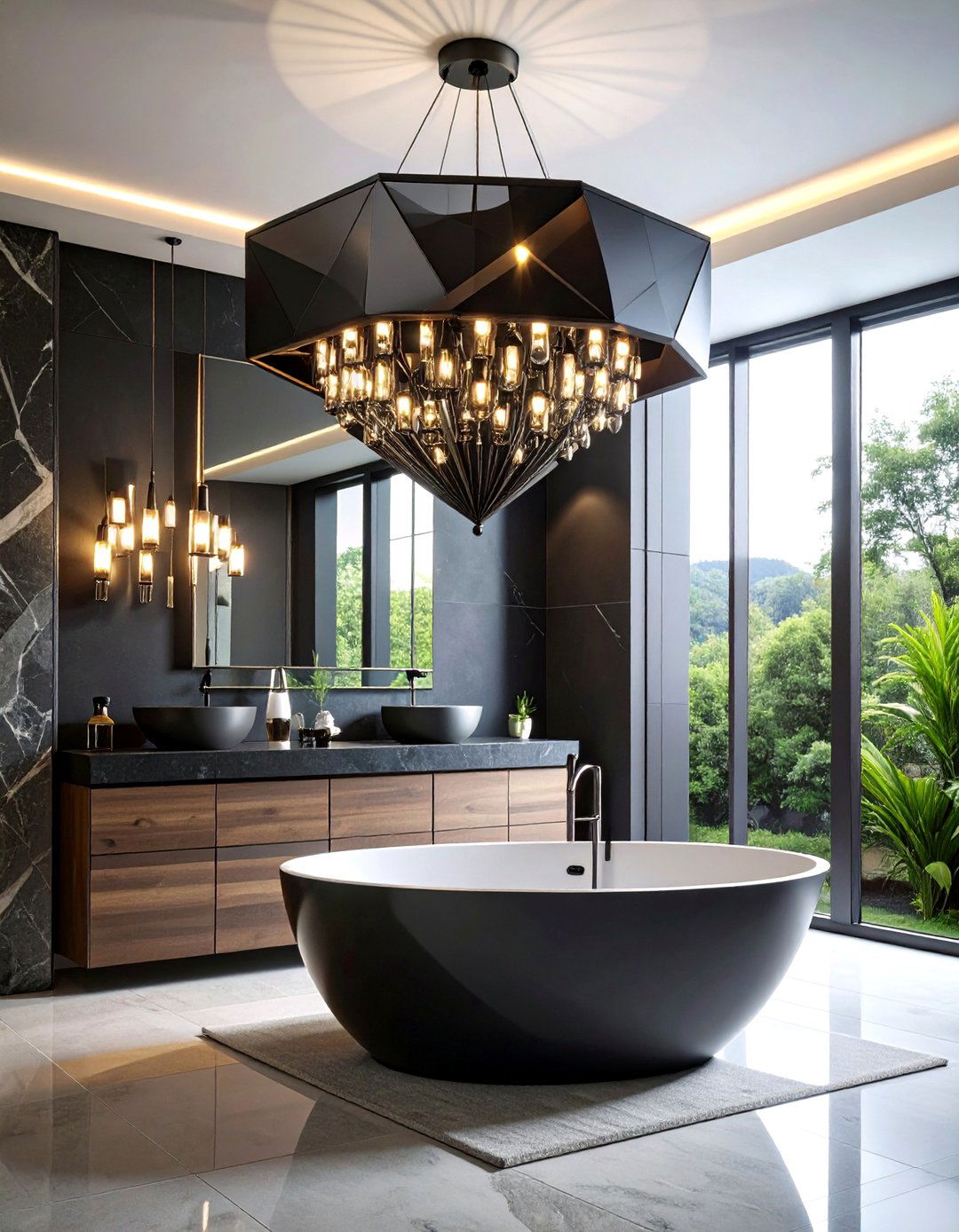 Statement Geometric Chandelier Feature - 25 Bathroom Lighting Ideas
