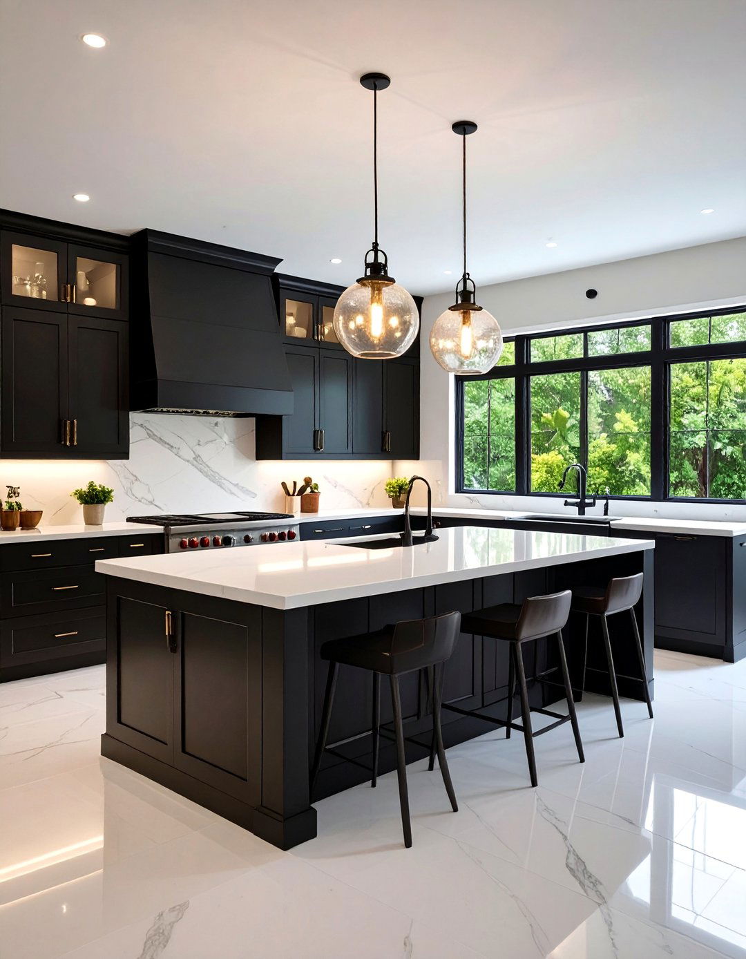 Statement Lighting Black Kitchen Cabinets With White Countertops - 25 Black Kitchen Cabinets With White Countertops
