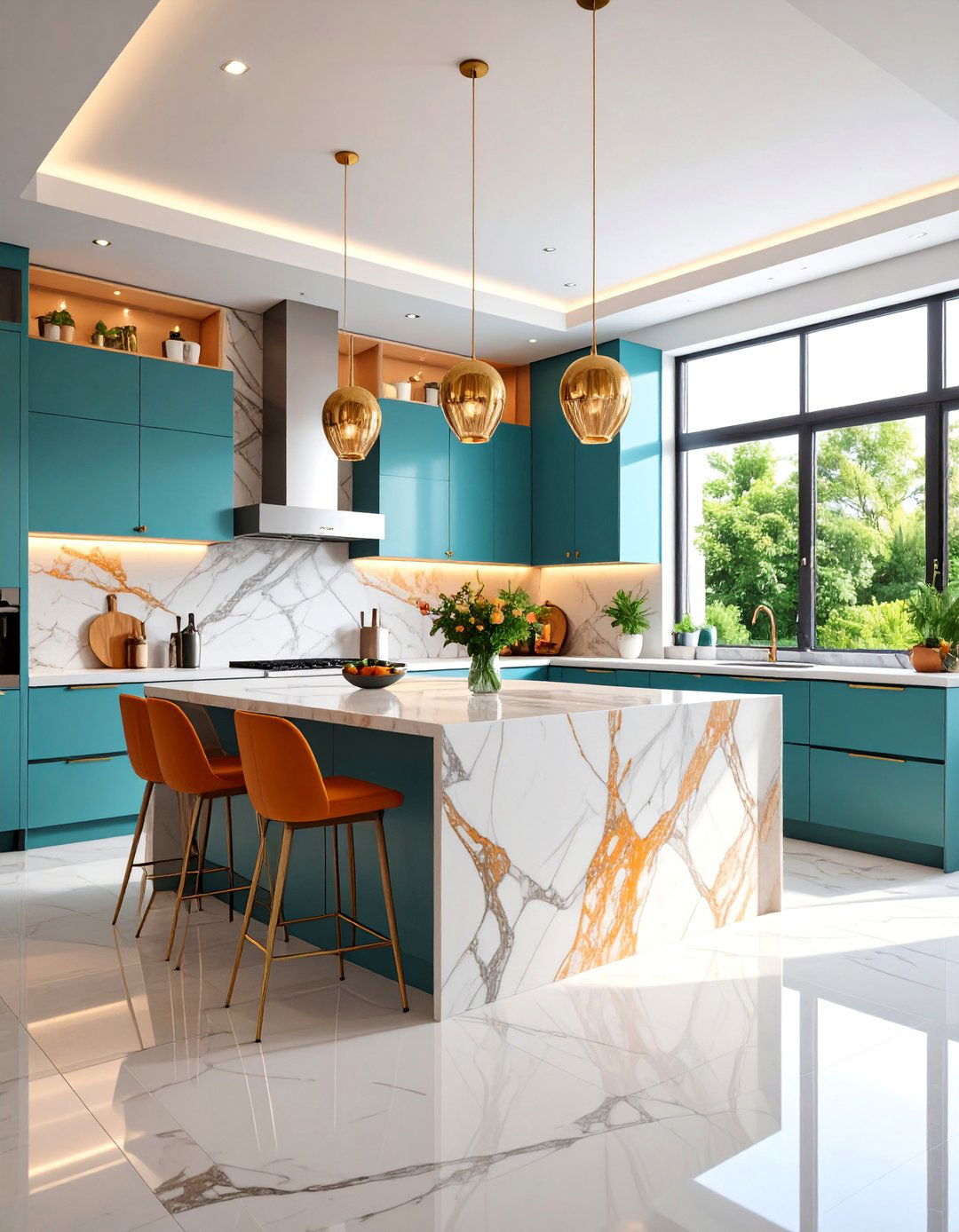 Statement Marble Backsplash with Full Height Slabs - 25 Modern Kitchen Ideas
