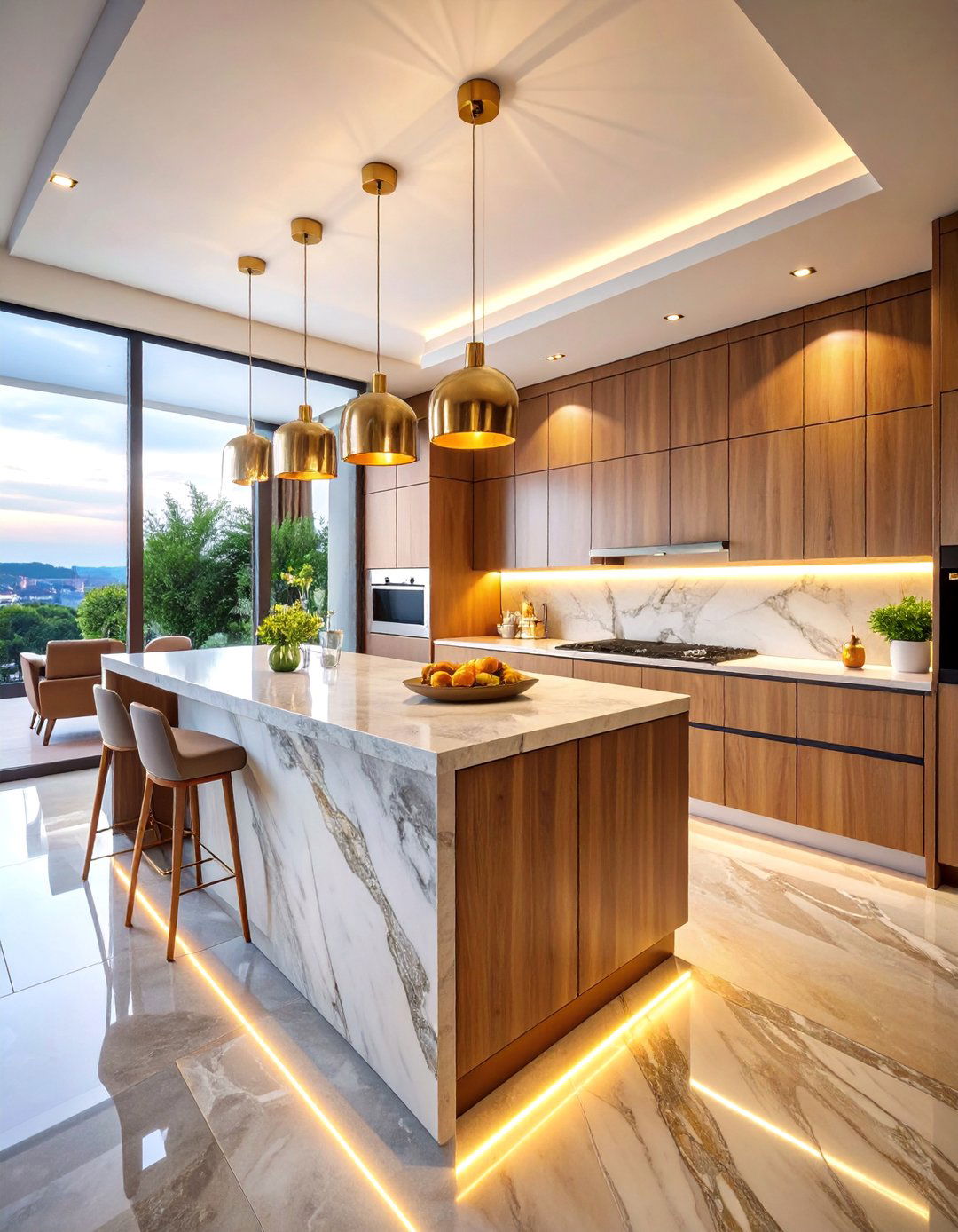 Statement Marble Waterfall Island Kitchen - 25 Luxury Kitchen Ideas