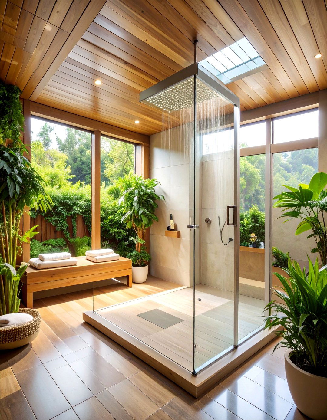 Steam Shower Enclosure with Teak Accents - 25 Bathroom Shower Ideas